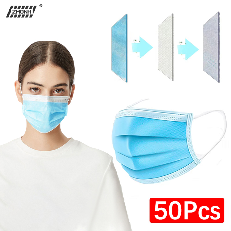 [H]50Pcs 3-layer Mask Face Mas – Disposable Mask Blue recenzja i cena